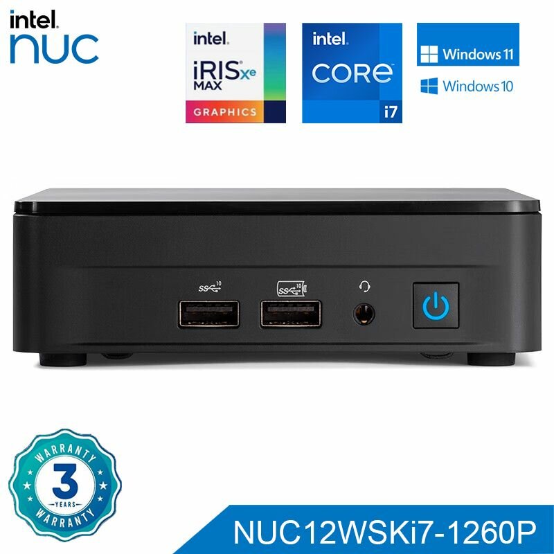 Мини-ПК Intel NUC 12 Pro NUC12WSKi7 Core i7-1260P Нет Ram Нет SSD Нет OS Intel Iris Xe Graphics 8K, WiFi 6E, Thunderbolt 4