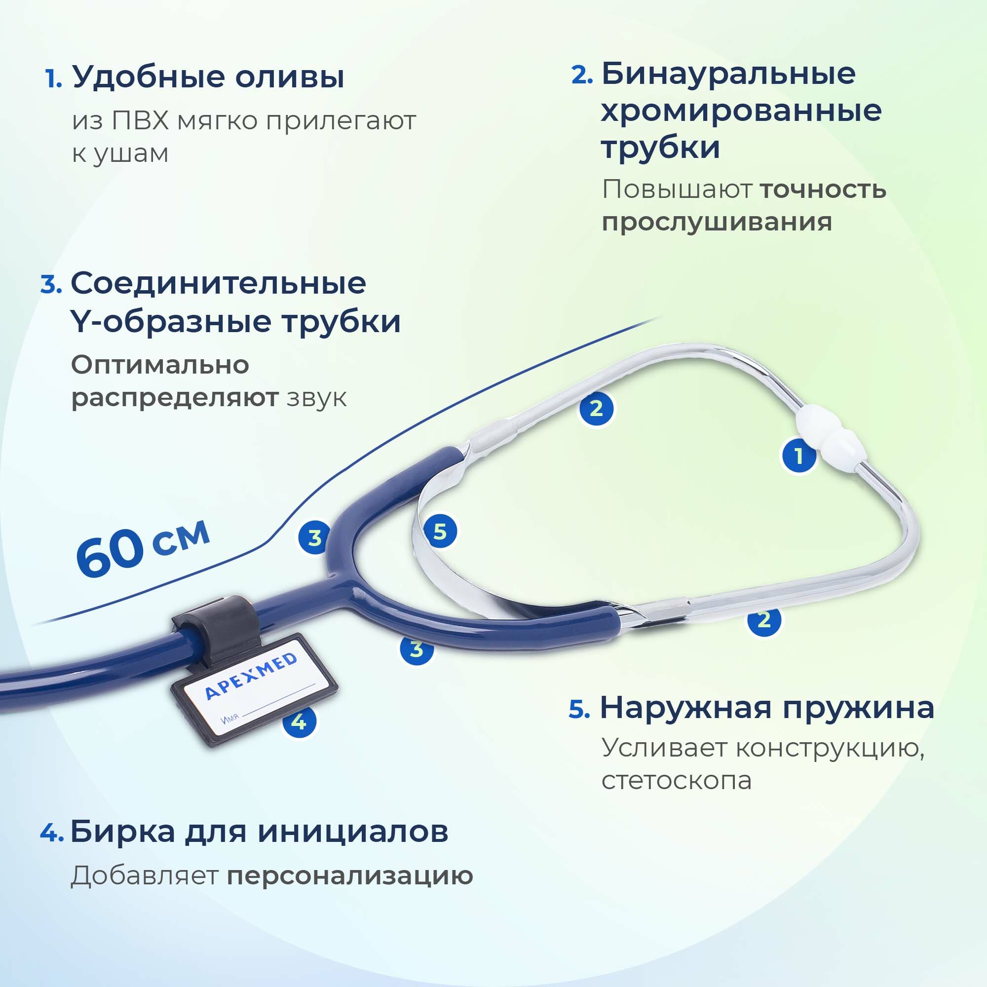 Стетоскопы И Фонендоскопы Стетоскоп медицинский Apexmed AS-21, двухсторонний, универсальный