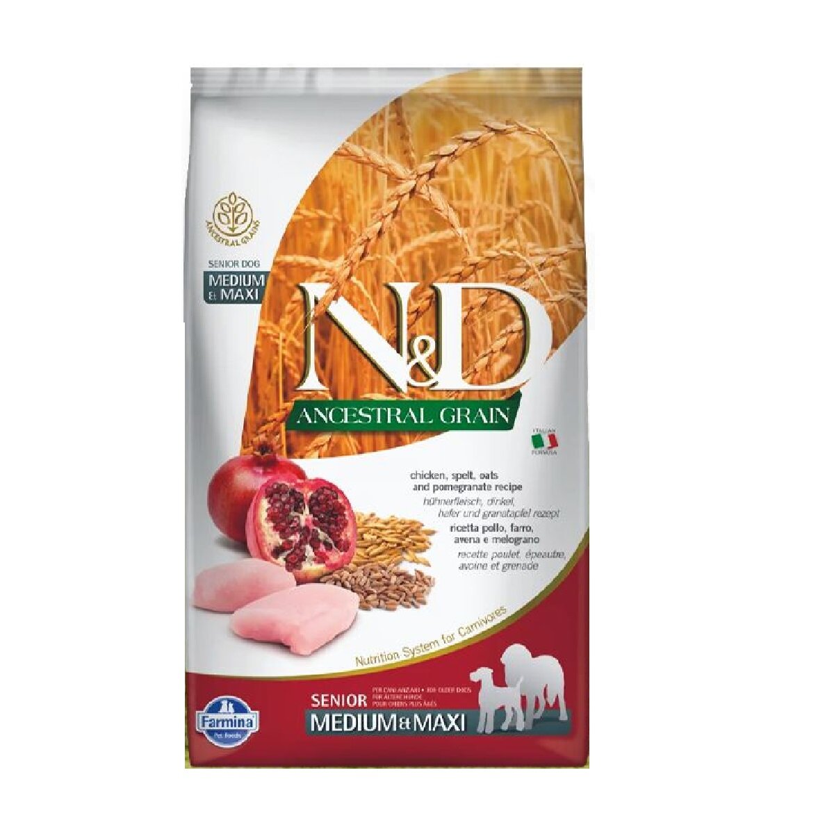 Сухой корм FARMINA ND ANCESTRAL GRAIN DOG Chicken Pomegrante Senior MEDIUM MAXI для взрослых собак старше 7 лет средних и крупных пород с курицей 2,5к