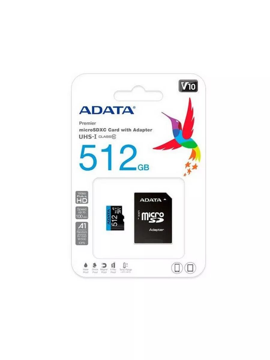 Флеш карта microSD 512GB A-DATA microSDHC Class 10 UHS-I A1 100/25 MB/s (SD адаптер) — фото 1