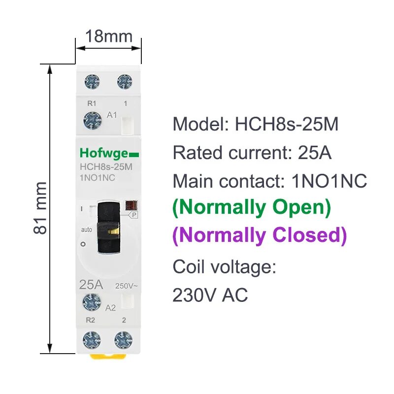 HOFWGE Контактор HCH8-25M 2P 25M 1NO1NC AC230V