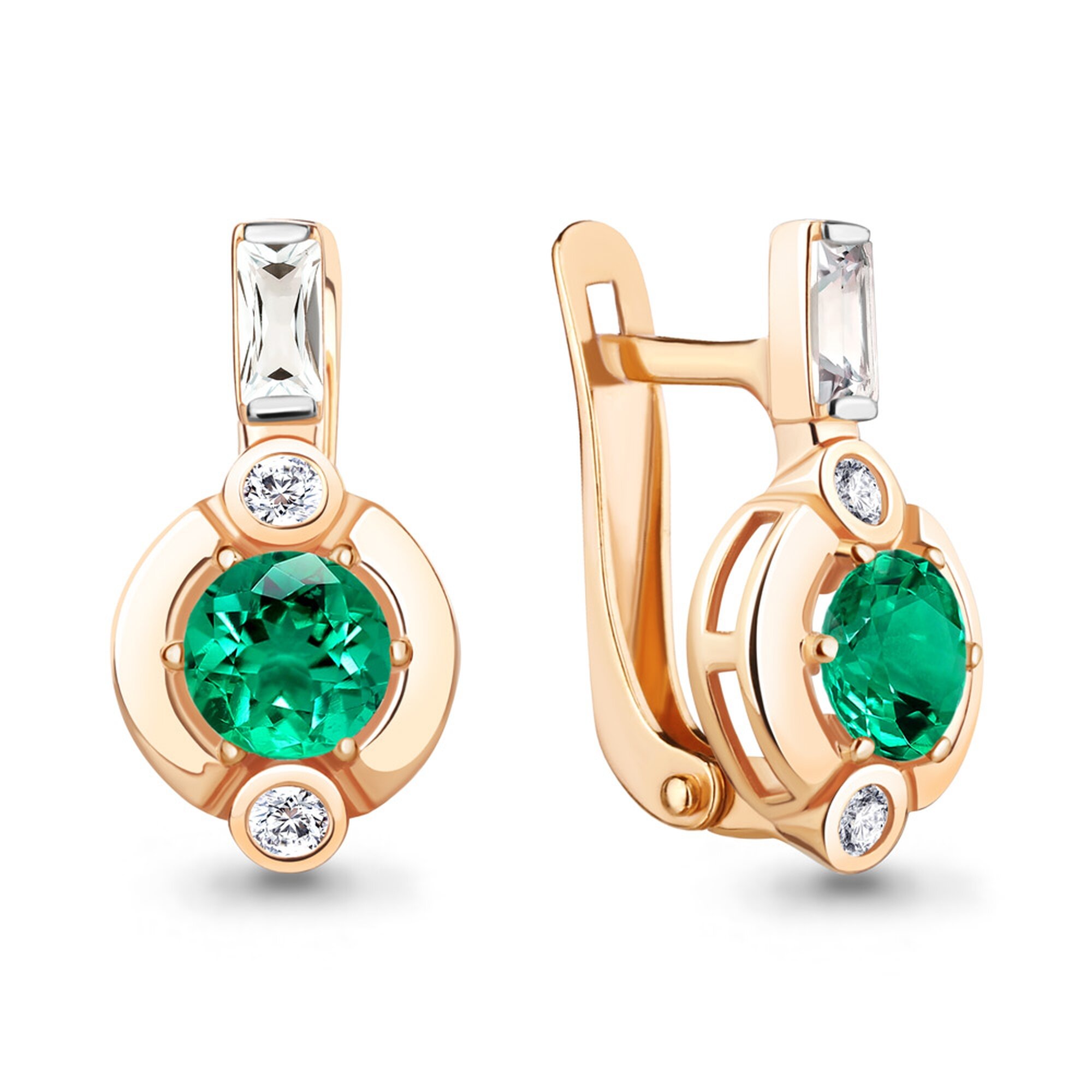 Серьги Diamant online, серебро, 925 проба, золочение, фианит, изумруд синтетический