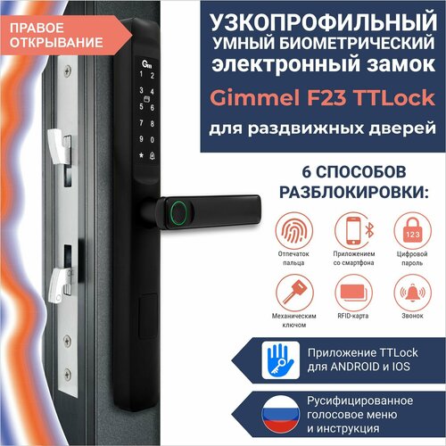 Умный замок Gimmel F23R TTLock DM35 правый черный для раздвижных дверей
