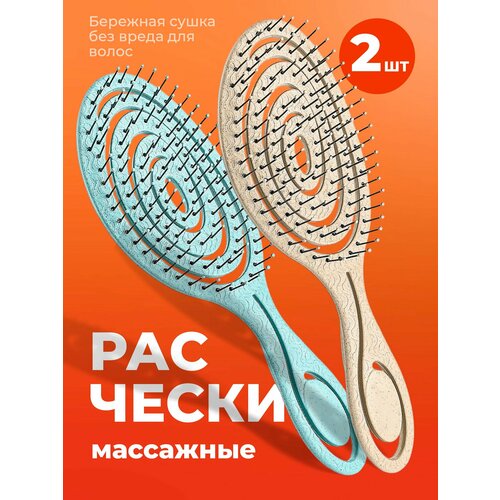 Массажная расческа REVOLUT для всех типов волос бережное распутывание 2 шт 422₽
