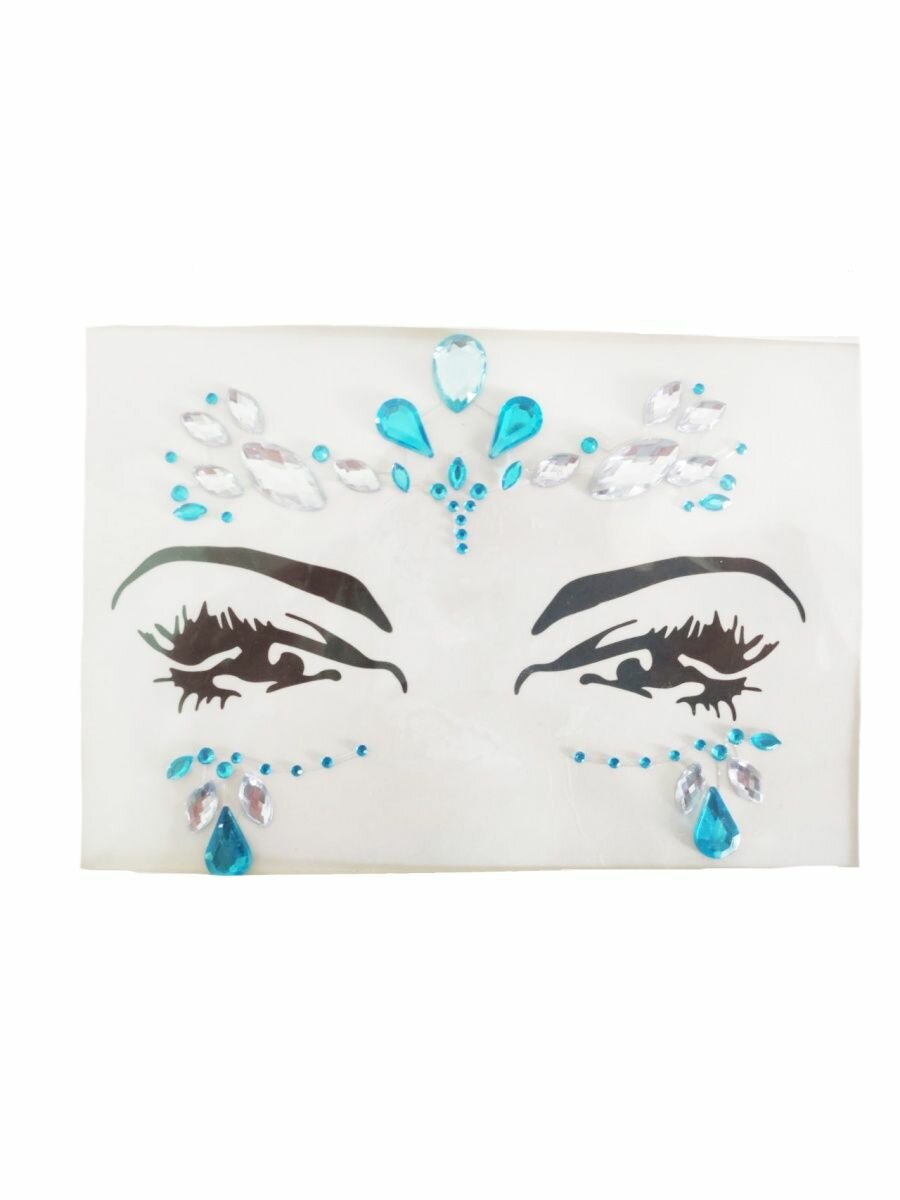 Наклейка Сфера "Наклейка на лицо", стразы, многоразовая, голубая с белым