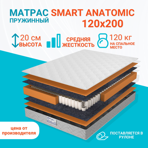 фото Матрас пружинный smart anatomic 120x200 пружинный, полутороспальный, ортопедический matratex