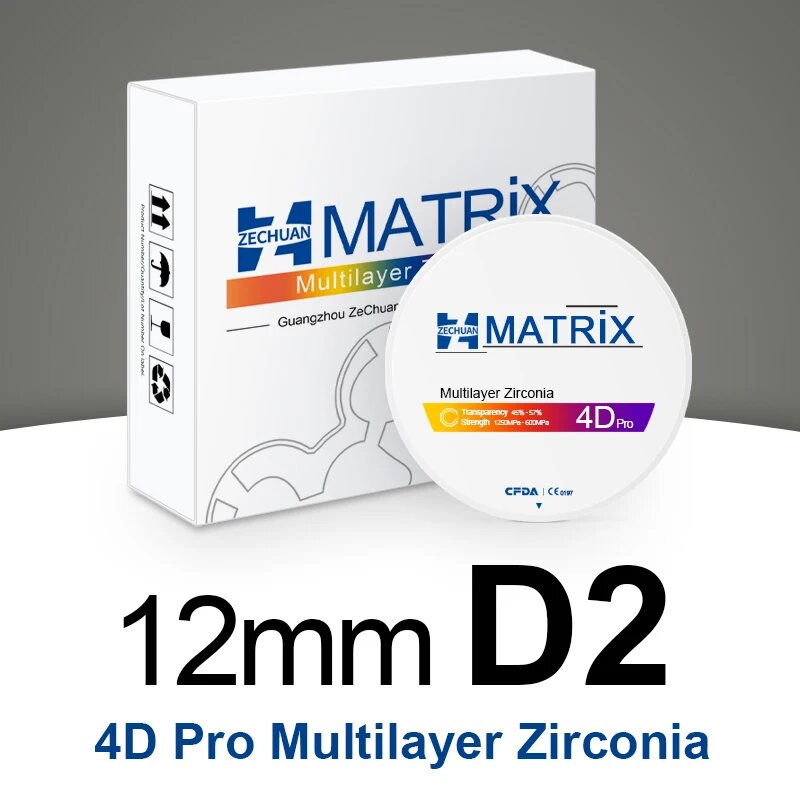 12 мм ZECHUAN MATRIX CAD CAM System 4D Pro Многослойные циркониевые блоки Материал для стоматологической лаборатории 98X12mm D2