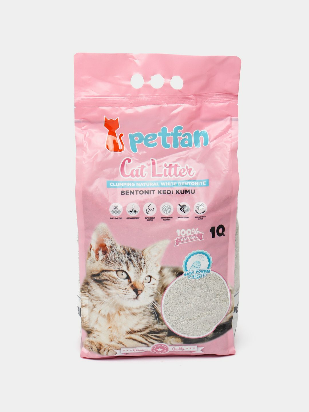 Наполнитель для кошачьего туалета, натуральный белый бентонит "PETFAN" 10 л, Конфетный