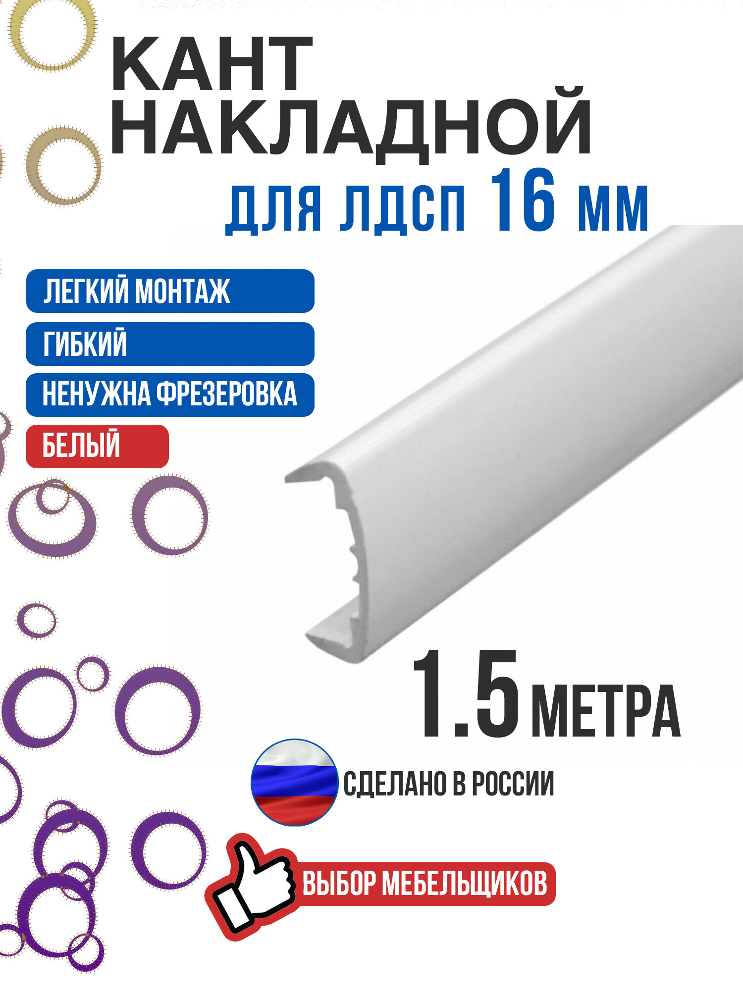 Кант накладной белый 1,5 метра