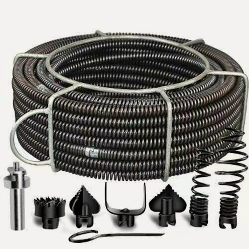 Изображение товара Полный комплект прочистных спиралей 16мм 20м. п / Трос сантехнический для прочистки канализации