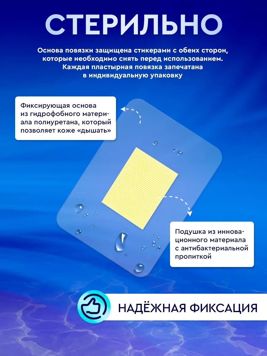 Картинки Повязки полиуретановые водоотталкивающие бактерицидные 8 х 6 , 10 шт
