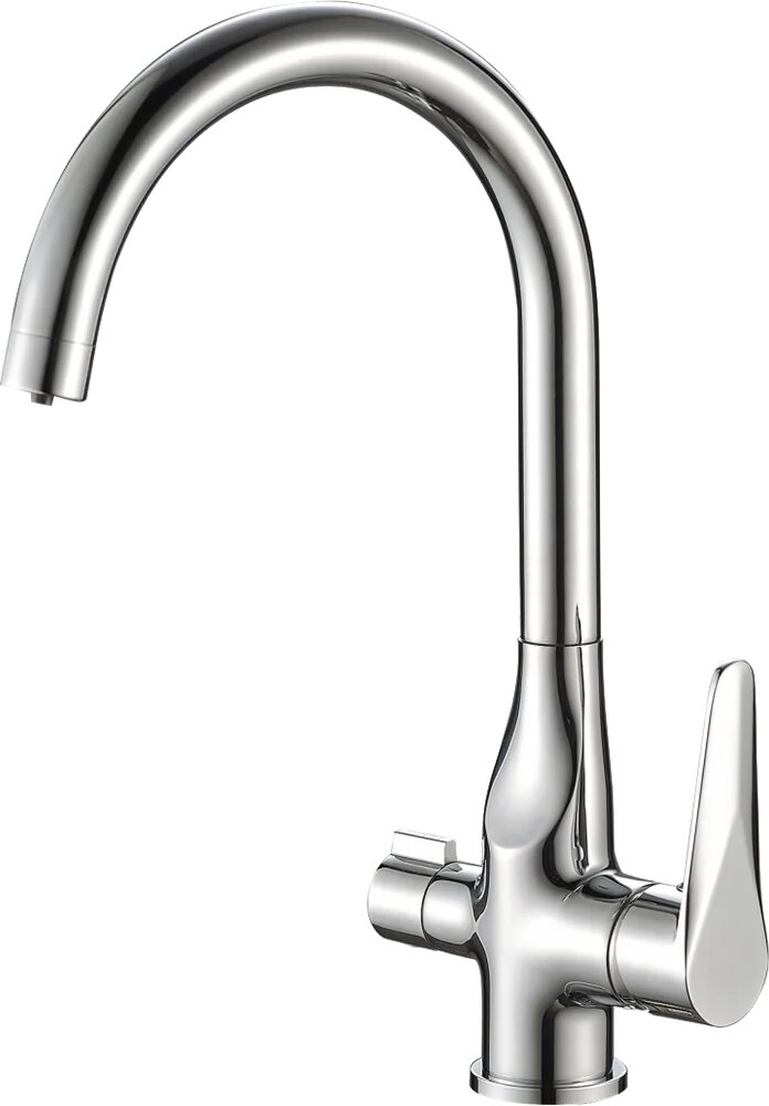 Смеситель для кухни Steel Hammer SH 910 Cr с краном для питьевой воды  с поворотным изливом  хром  глянцевый  однорычажный  латунный  с керамическим картриджем