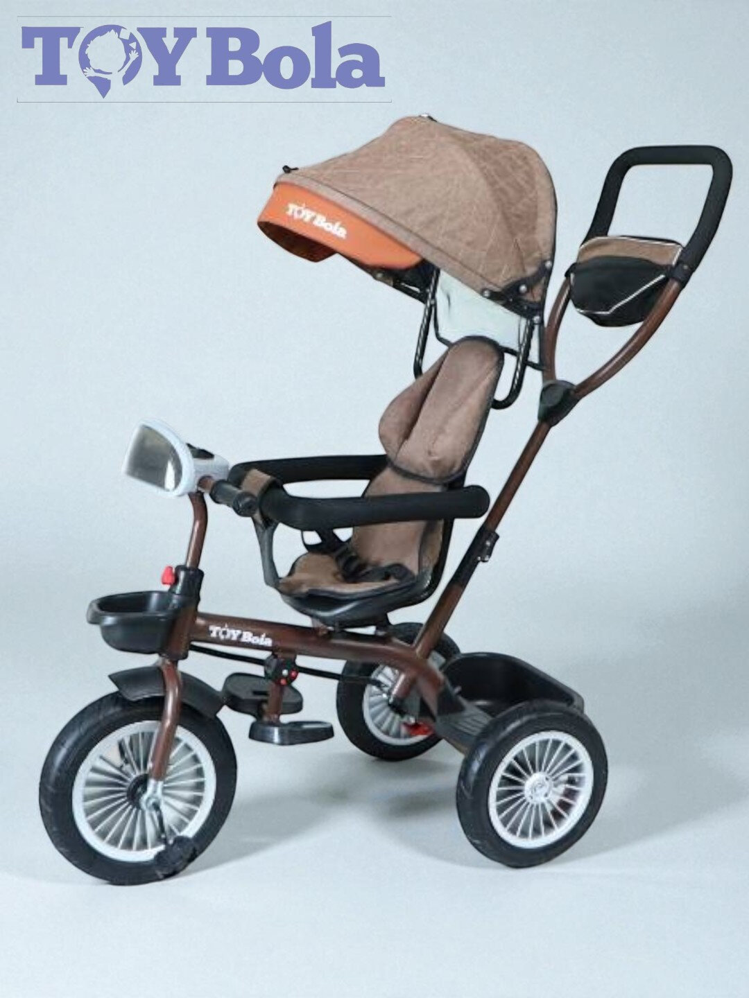 Велоколяска детская, трехколесный велосипед со святящимися фарами и корзиной