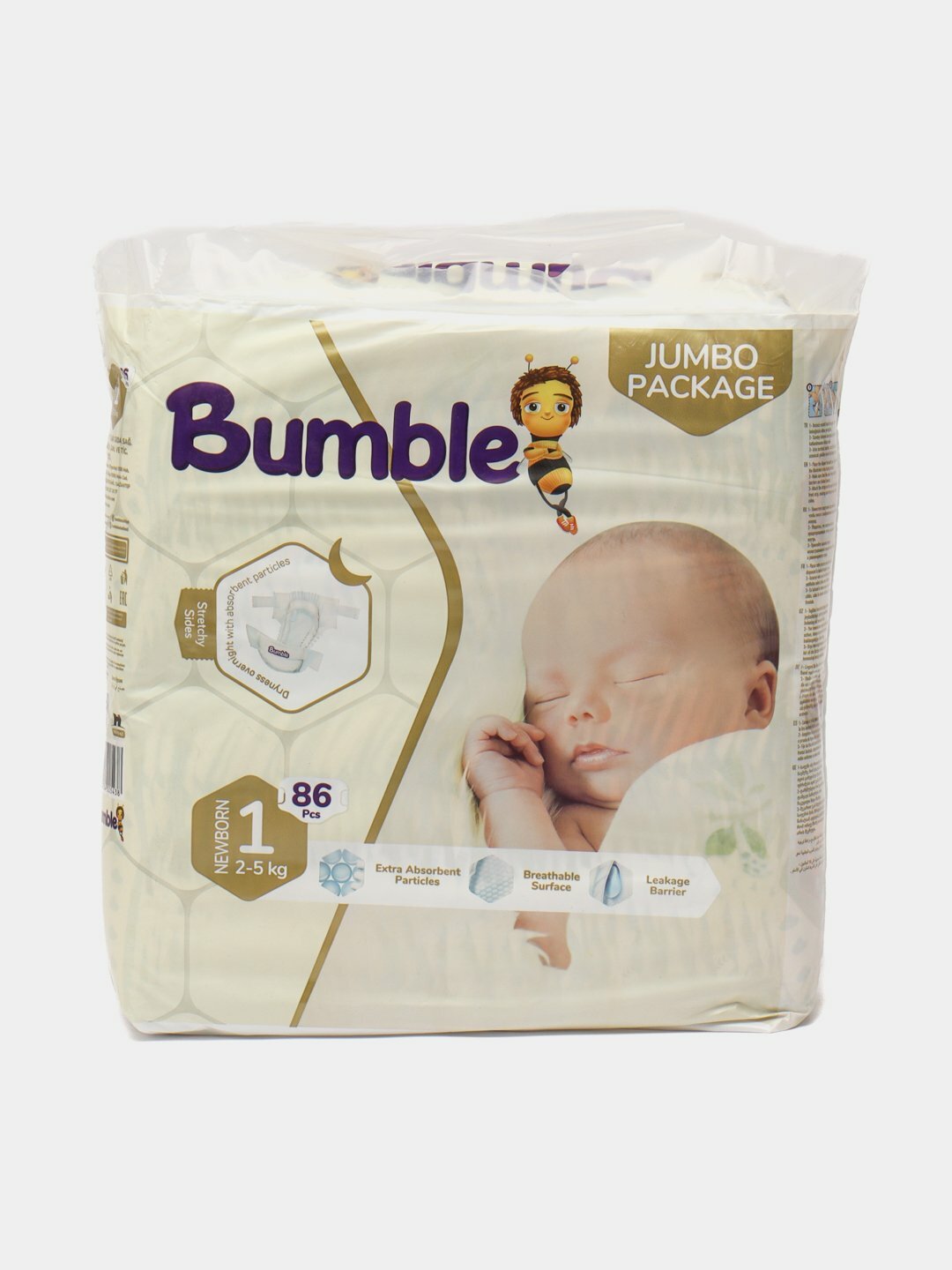 Подгузники Bumble Baby для детей, 1 размер, 86 штук, 2-5 кг.