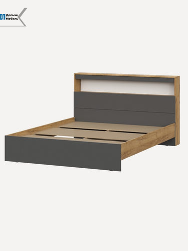 Изображение товара Кровать двуспальная 160х200 Вена с основанием под матрас, цвет дуб золотой, графит серый