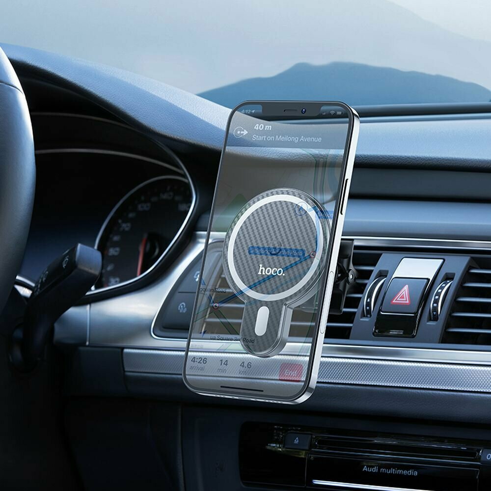 Держатель в авто с БЗУ HOCO CA85 Ultra-Fast магнитный, в воздуховод, 15W (черный) — фото 1