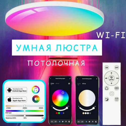Потолочная люстра с управлением через Wi-Fi и Bluetooth 30 см 24Вт RGBCW Tuya 1455₽