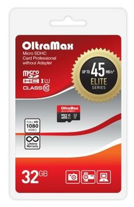 Карта памяти MicroSDHC 32GB OltraMax Class 10  Elite UHS-I (45 Mb/s) + SD адаптер - фото №1