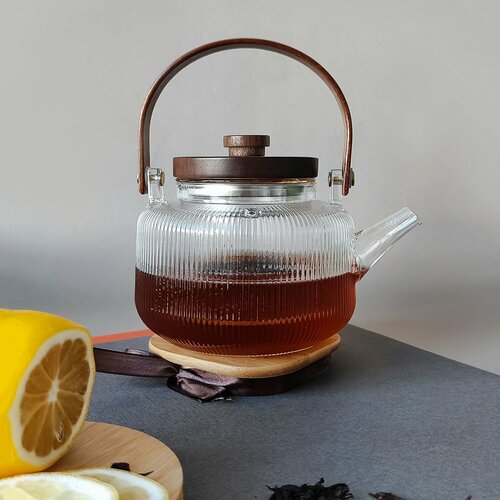Чайник стеклянный заварочный 1л бамбук крышка с фильтром Baizheng 1687₽