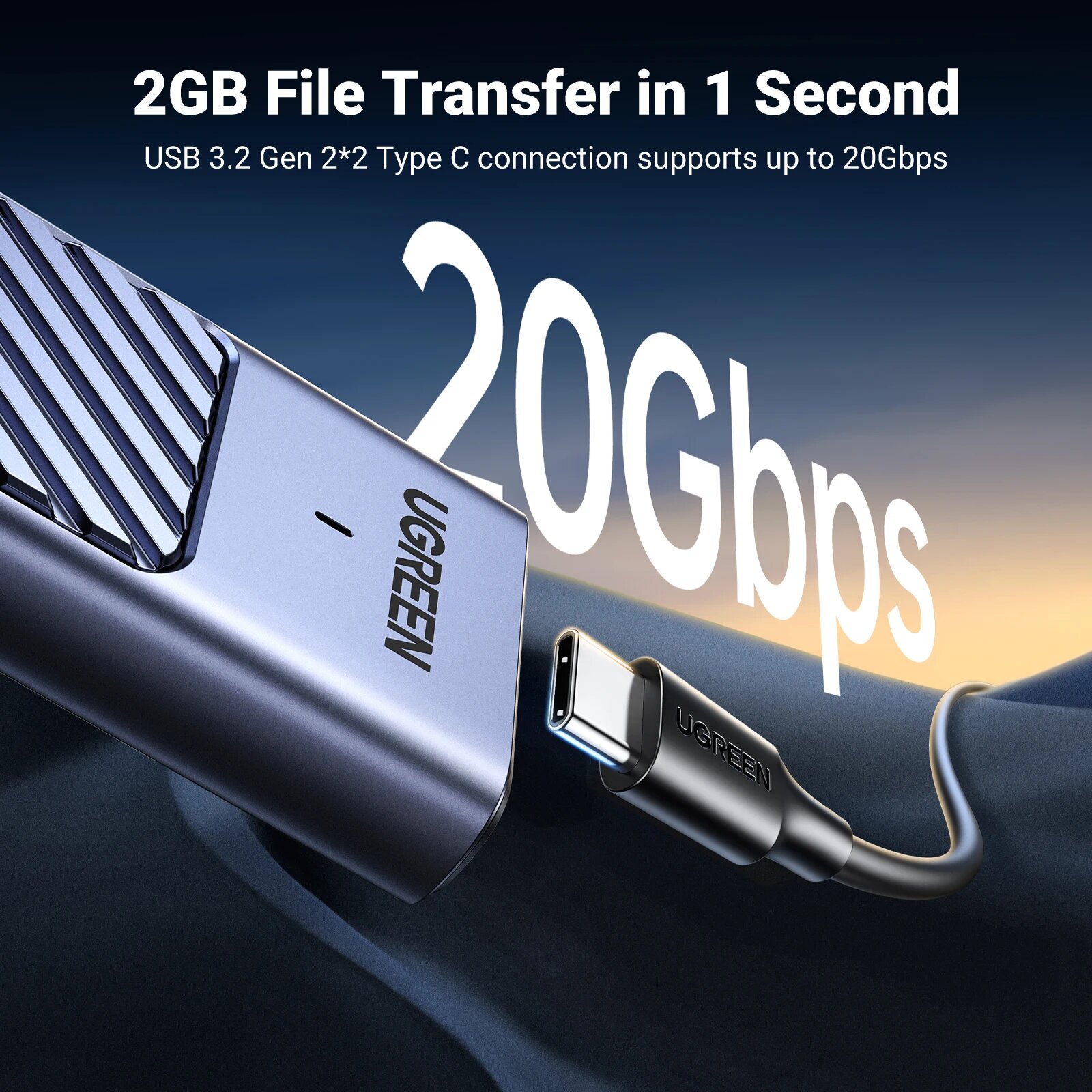 UGREEN алюминиевый корпус для SSD M.2, 20Gbps NVMe SATA — фото 1
