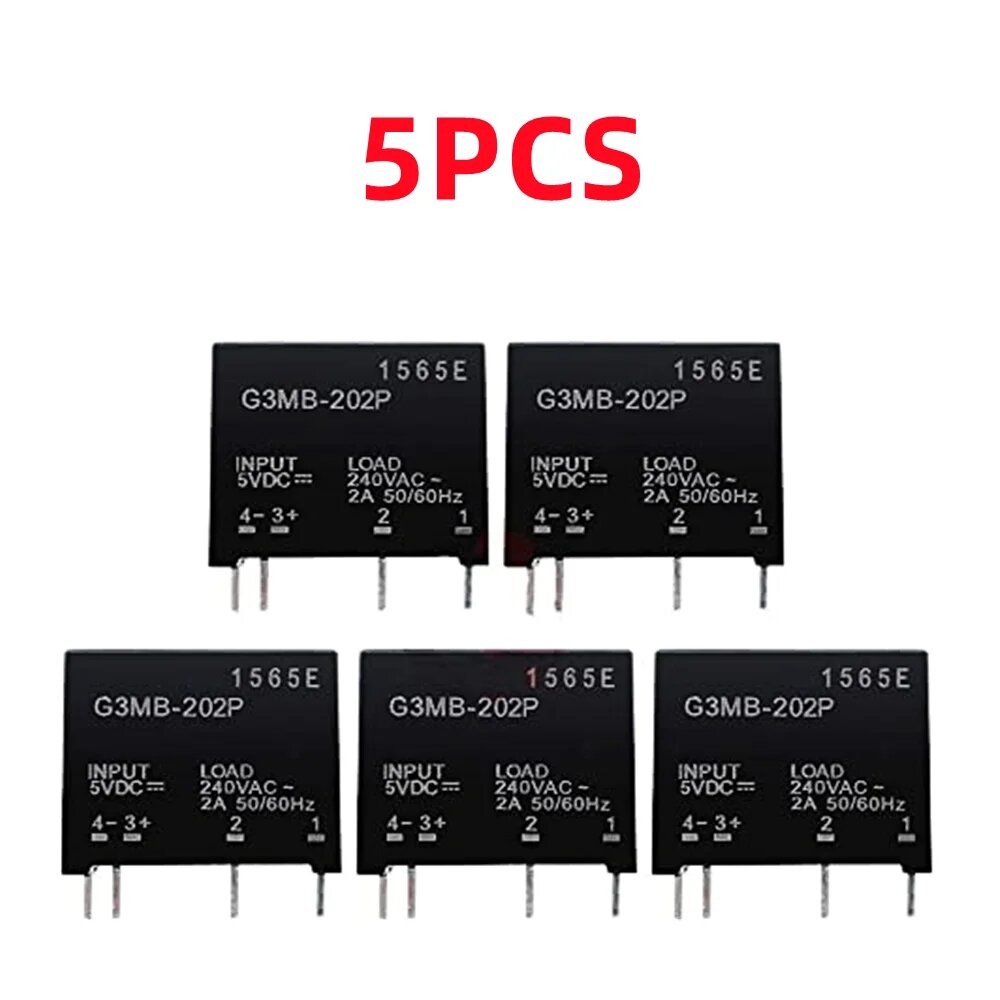 Релейный модуль 5 шт. G3MB-202P G3MB 202P DC-AC PCB SSR Вход 5 В постоянного тока Выход 240 В переменного тока 2 А Модуль твердотельного реле, 5PCS, DC 12V