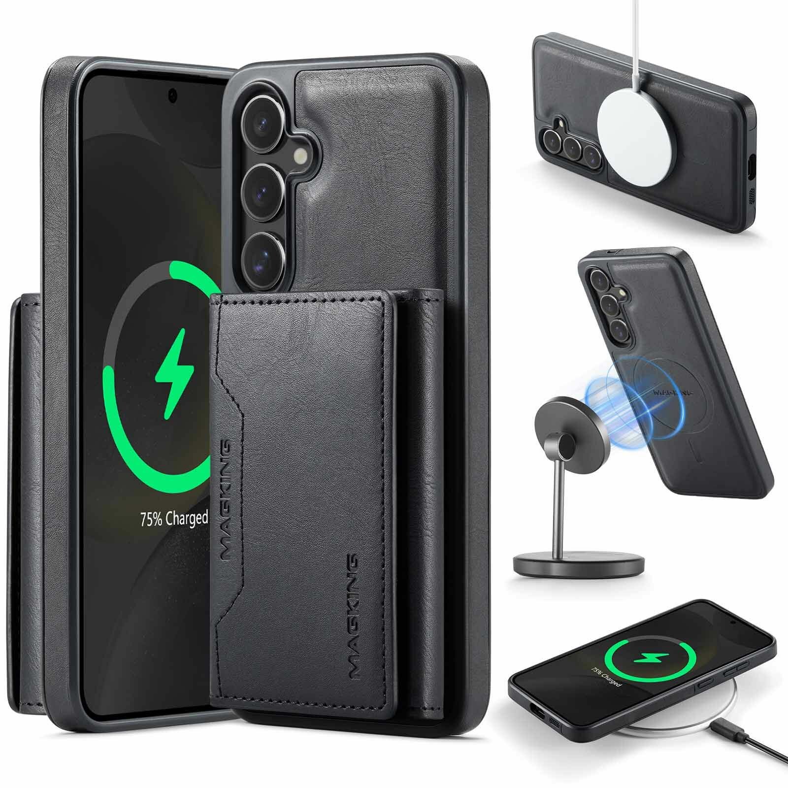 Кожаный чехол Deluxe для Samsung Galaxy S24(Самсунг Галакси с24) с беспроводной автомобильной зарядкой Magsafe