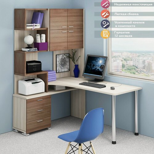 Изображение товара Стол компьютерный Мэрдэс СР-500М/160 КШК-ЛЕВ Карамель/Шамони/Карамель, с надстройкой, 130х160х199 см, угловой