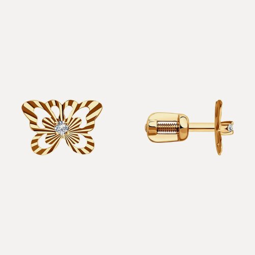 Изображение товара Серьги пусеты, красное золото, 585 проба, фианит