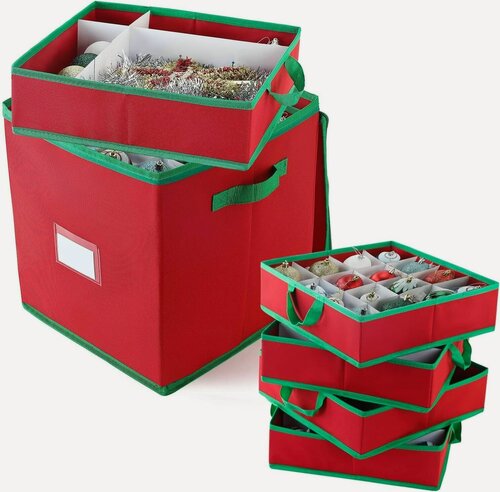 Изображение товара Органайзер для хранения новогодних игрушек , чехол на молнии, 64 ячейки, сортировка по отделам