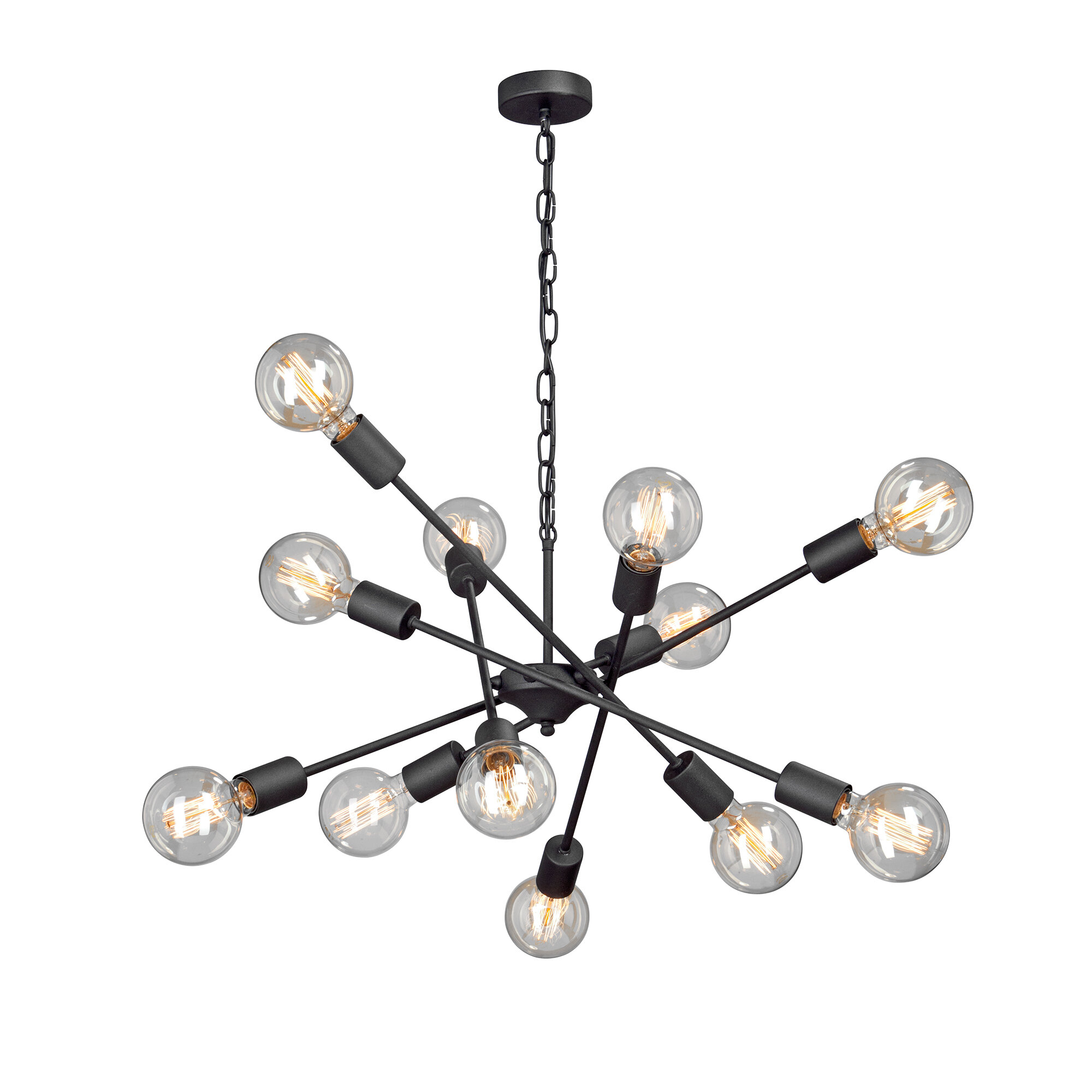 Люстра подвесная Vitaluce V4750-1/12 , 12 ламп 36м2, Е27, 40Вт, цвет чёрный матовый.