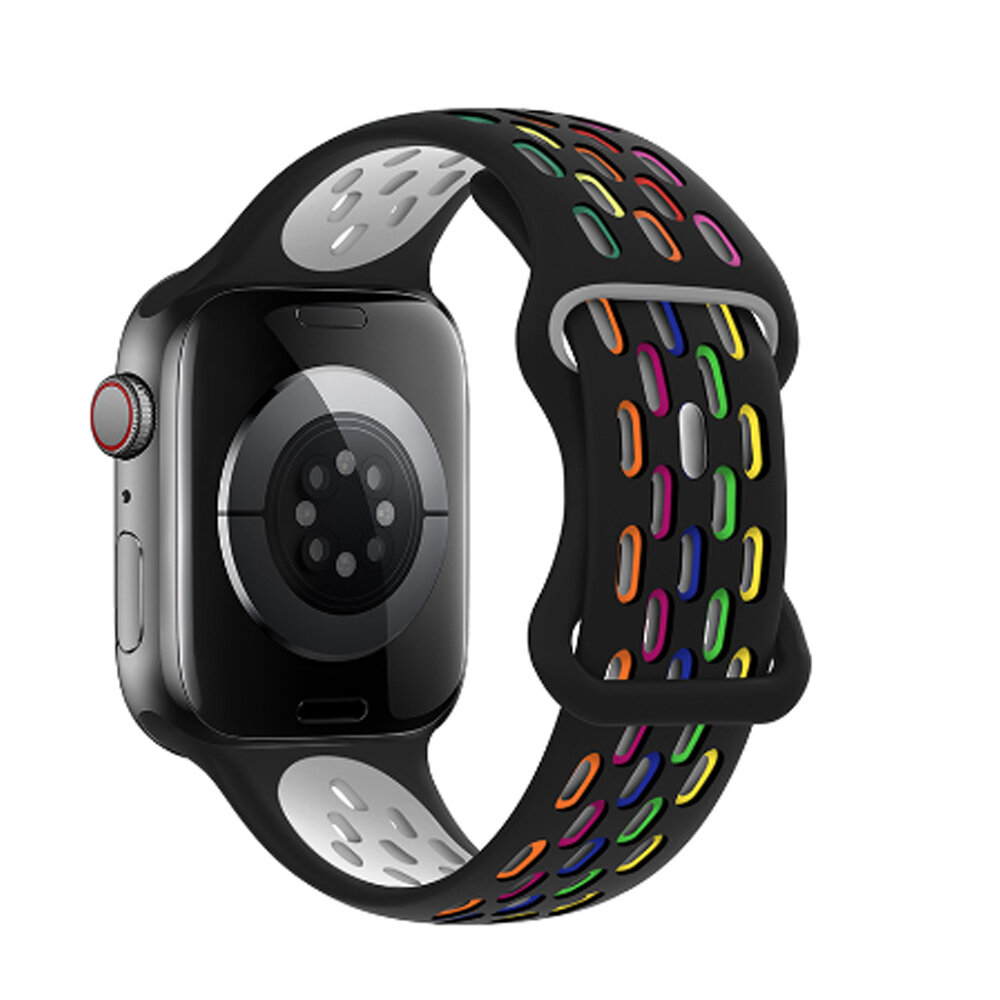 Ремешок на руку HOCO WA19 для Apple Watch 42/44/45/49 мм, силиконовый, Flexible series, черный с разноцветным