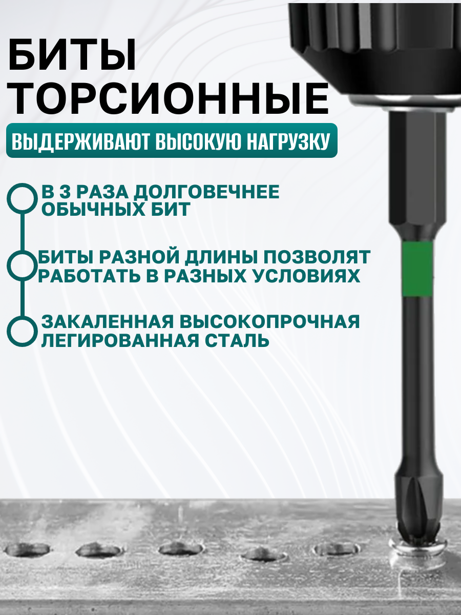 Биты торсионные Best Room, набор торсионных бит 5шт. Магнитные биты для шуруповерта — фото 1