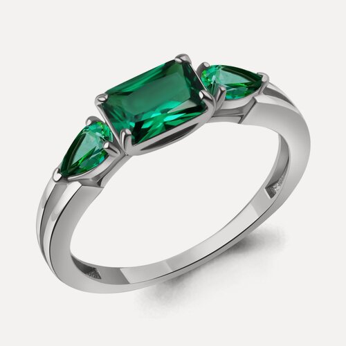 Изображение товара Кольцо, серебро, 925 проба, родирование, изумруд синтетический