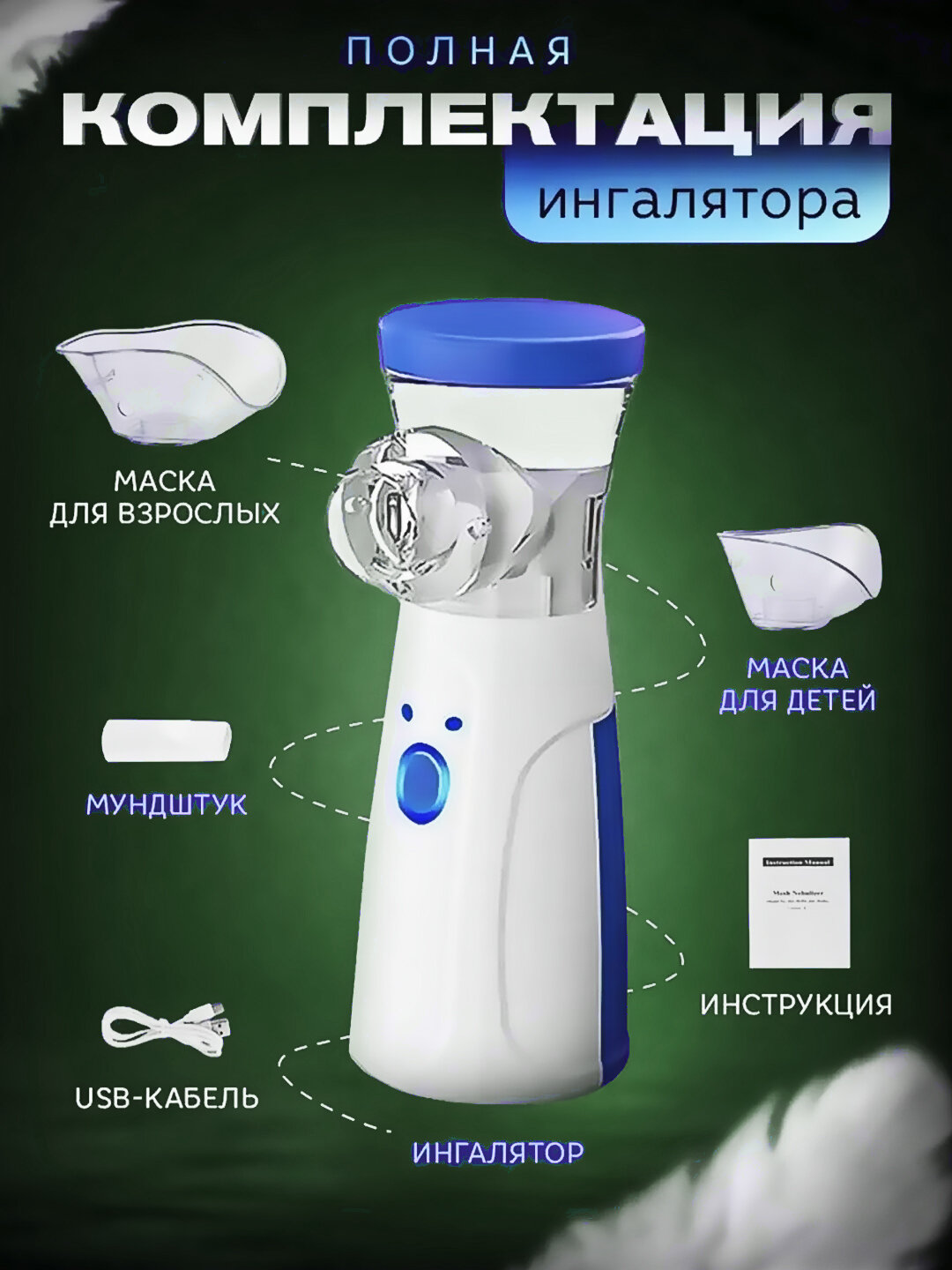 Ингалятор, Портативный небулайзер, ручной, бесшумный для взрослых и детей — фото 1