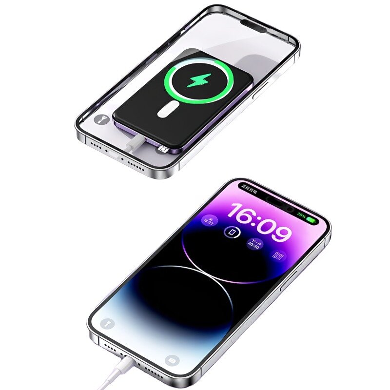 Powerbank 5000 mAh для iPhone / Android / Быстрая зарядка 22.5W / Проводная и беспроводная зарядка / Магнитный держатель MagSafe — фото 1