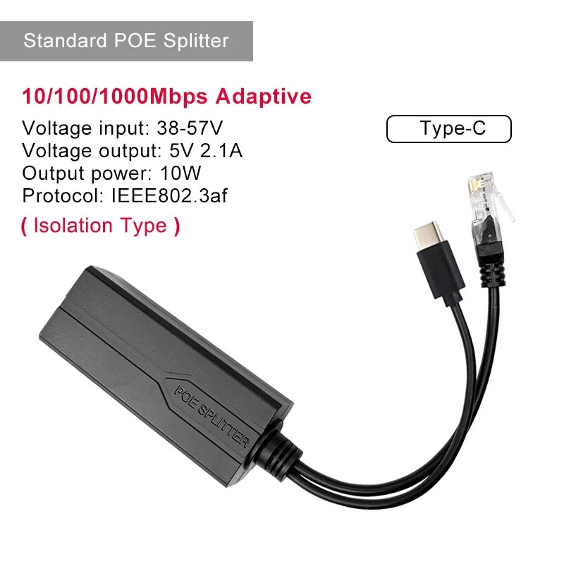 Стандартный разветвитель POE от 48 В до 5 В, 12 В, 1,2 А, 2,2 А, Micro USB tpye-C 100 м/1000 м, инжектор для камеры POE, источник питания для Huawei Hikvision, Type-C 1000M, 5PCS