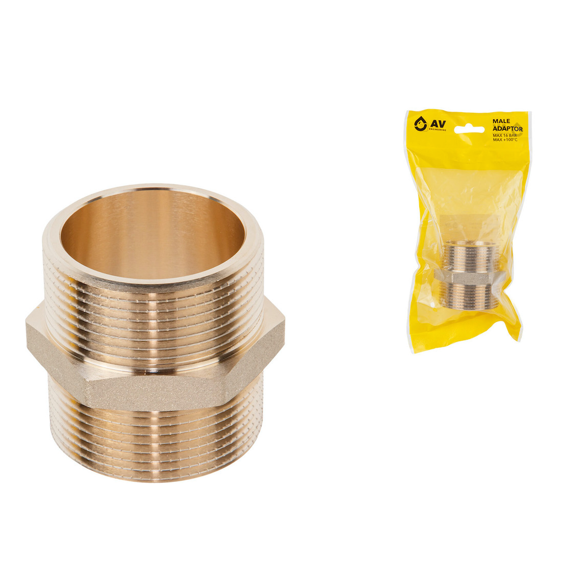 Ниппель латунный 1 1/2" с наружной резьбой AV ENGINEERING (AVE303013) — фото 1