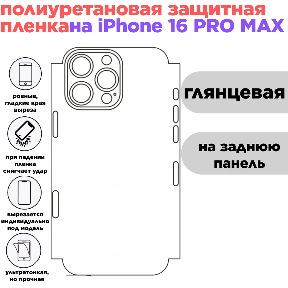 Задняя панель. Гидрогелевая полиуретановая защитная пленка для iPhone 16 Pro Max, глянцевая
