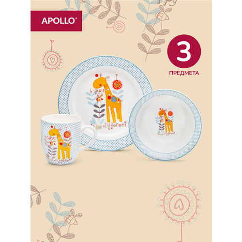 фото Набор столовой посуды apollo "zeeroo" для детей, 3 предмета, фарфор, цвет белый, синий декор