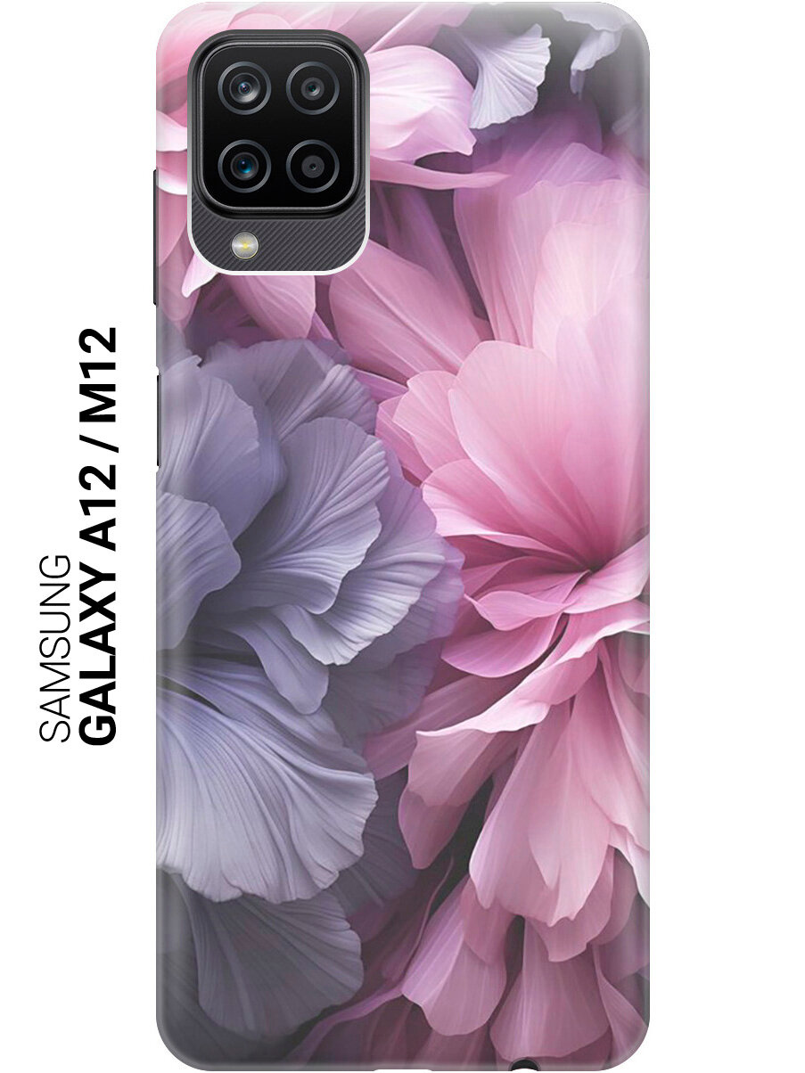Силиконовый чехол на Samsung Galaxy A12 / M12 / Самсунг А12 / М12 с рисунком "Розово-фиолетовые цветы"
