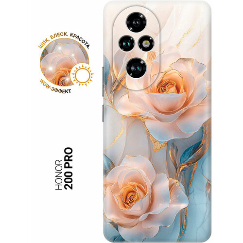 фото Силиконовый чехол на honor 200 pro с принтом "белые розы на мраморе" slvgo