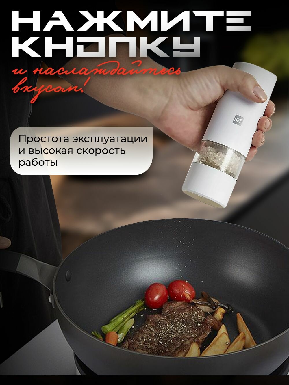 Изображение Электрическая мельница для специй, перца и соли с подсветкой / Перечница мельница HuoHou Electric Grinder со встроенным аккумулятором usb