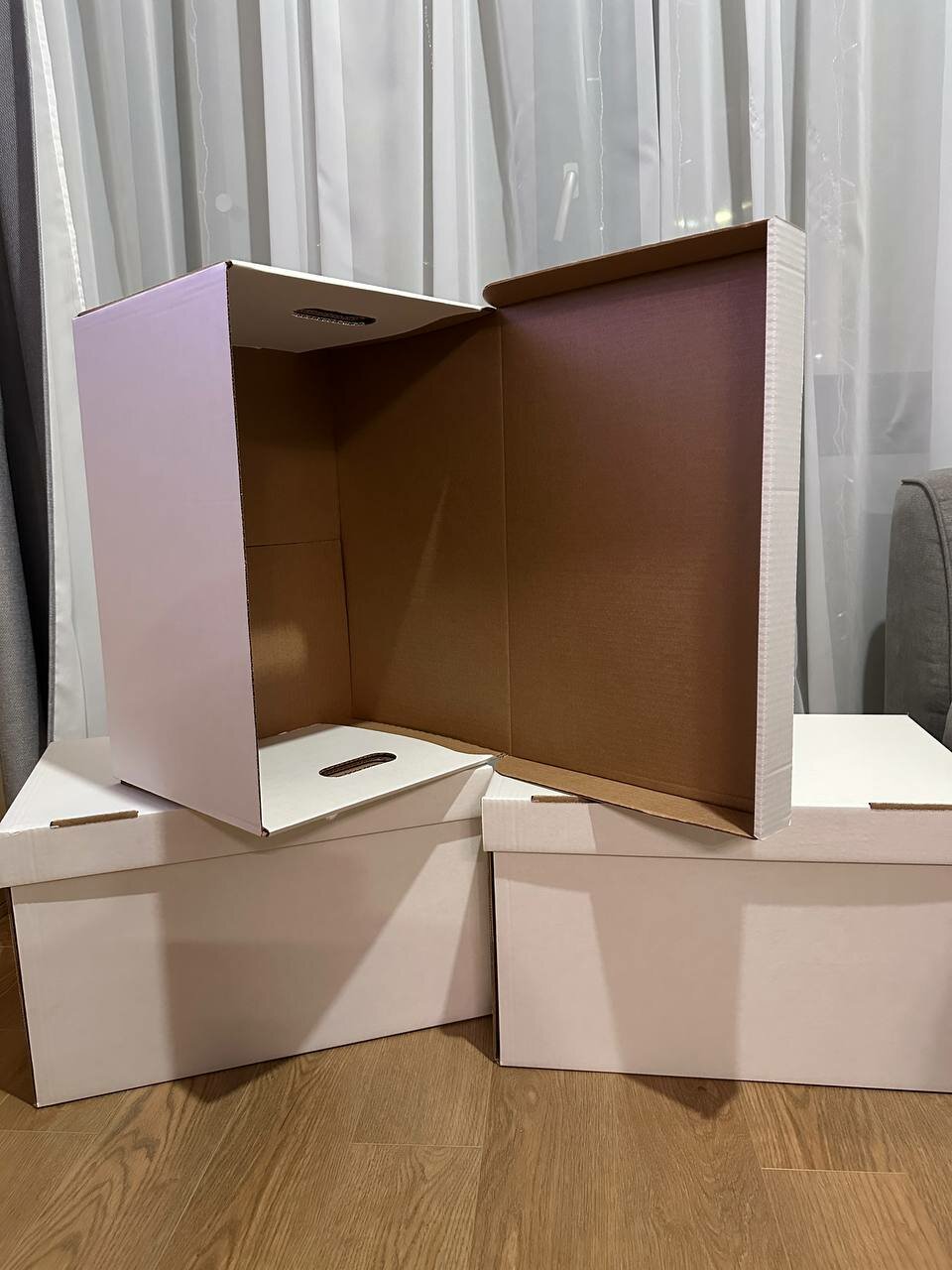 Коробки для хранения, для переезда, с ручками, картонные, белые, 4шт — фото 1