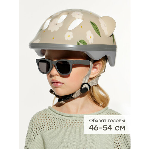 50011, Шлем велосипедный детский Happy Baby SHELLIX, для роликов и самоката, обхват головы 46-54, бежевый с цветами