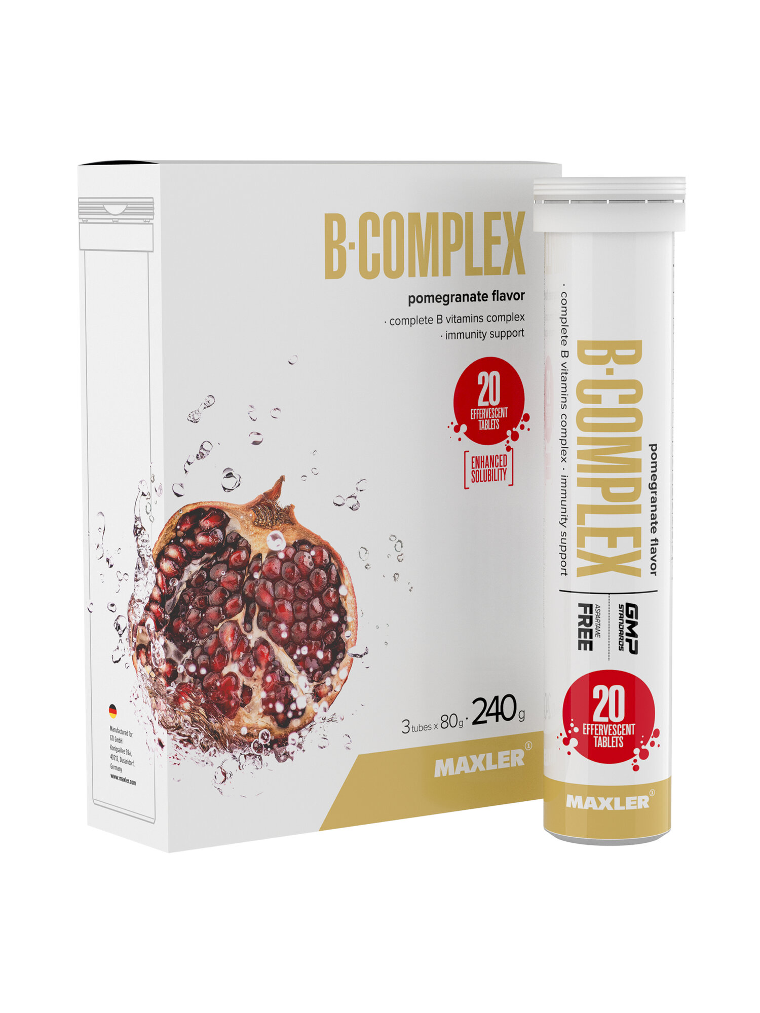 Комплекс витаминов группы B Maxler B-Complex, 3 тубы по 20 шипучих таблеток - Гранат