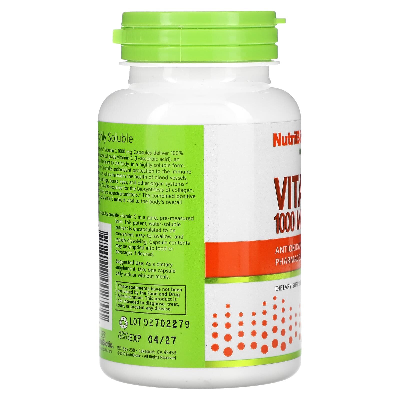 Изображение Витамин С, NutriBiotic Vitamin C, 1000 мг, 100 капсул, витамины для иммунитета