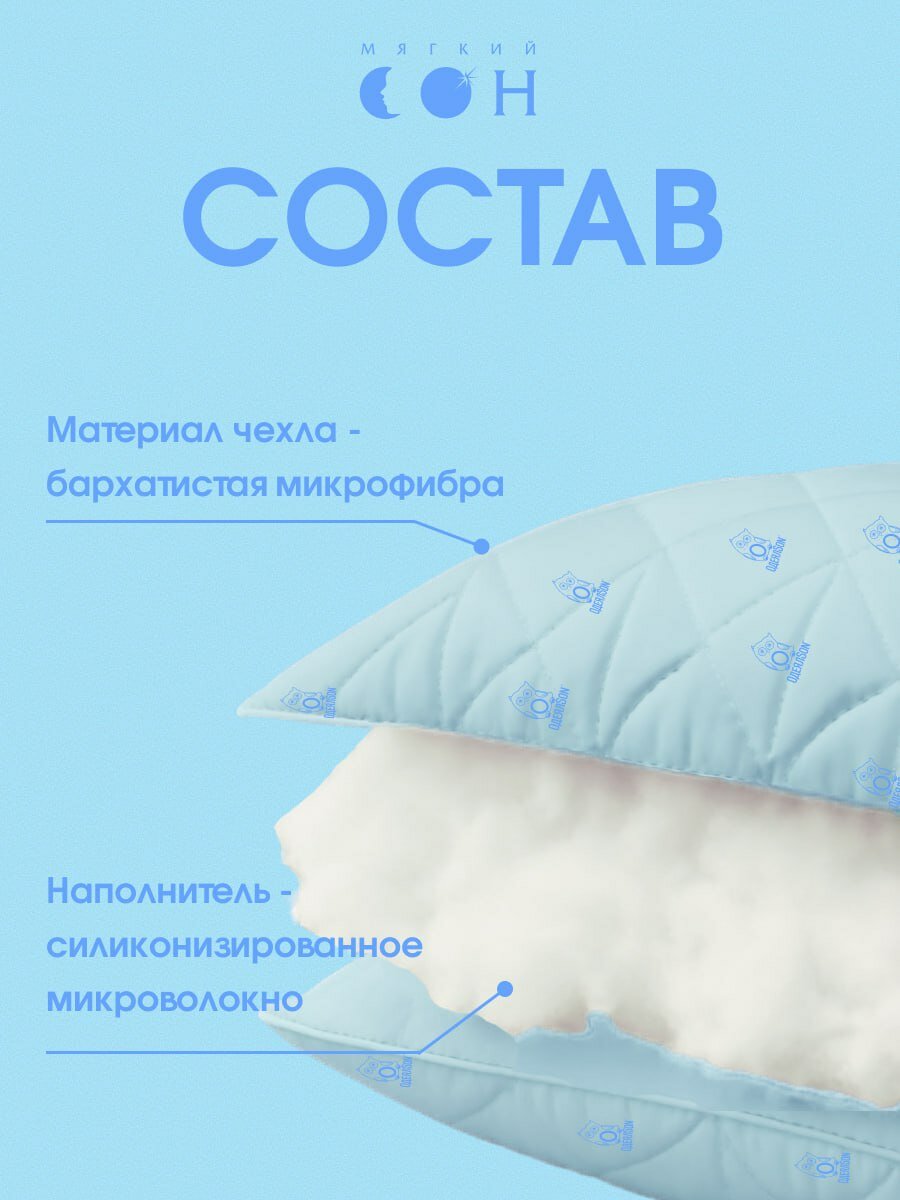 Подушка детская 40х60 см, гипоаллергенная, для детей, для подростков, для сна, голубая — фото 1