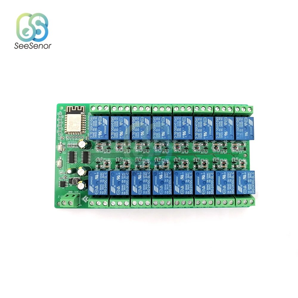 Беспроводной WIFI релейный модуль ESP8266, 16 каналов, планшетовая плата Wi-Fi 5 В, 12 В, 24 В постоянного тока, DC 12V