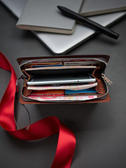 Кошелек , фактура гладкая, темно-коричневый — фото 1