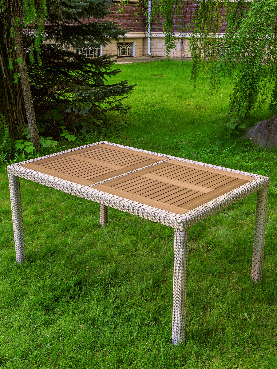 Обеденный садовый прямоугольный стол AMELIA 150 см ротанг и поливуд бежевый